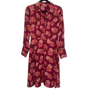 Nanette Lepore Size 6 Merlot Floral Tradwife Mature Modest Pintuck Midi Dress